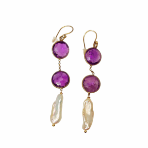 Boucles d'oreilles Or Plaqué, Améthyste et Perles de Culture