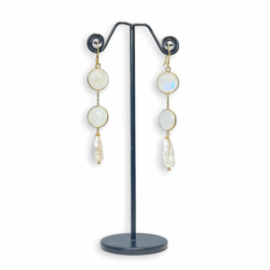 Boucles d'oreilles Or Plaqué, Pierres de Lune et Perles de Culture