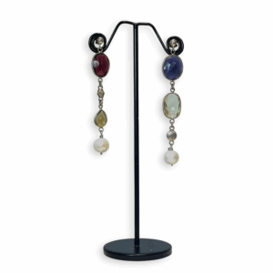 Boucles d'oreilles en Argent, Pierres Fines et Perles de Culture