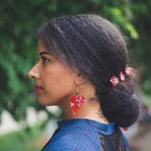 Boucles d'oreilles Coeur Rouge et Perles de Culture