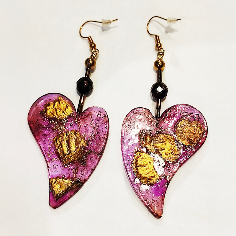 Boucles d'oreilles Cœur Rouge Doré et Perles de Culture